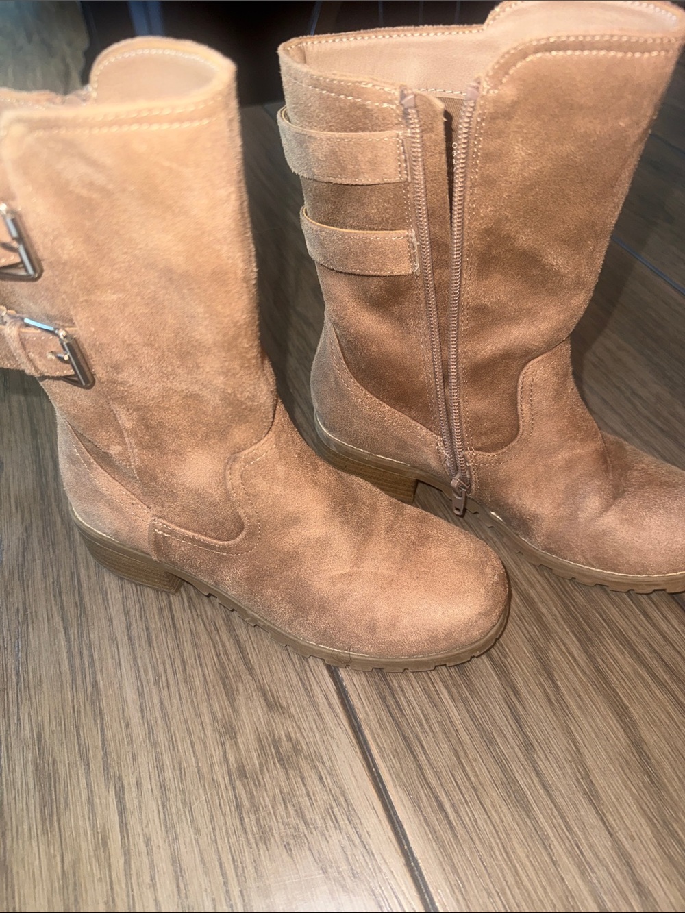 DV by Dolce Vita Girls Tan Suede Mid-Calf Buckle Boots